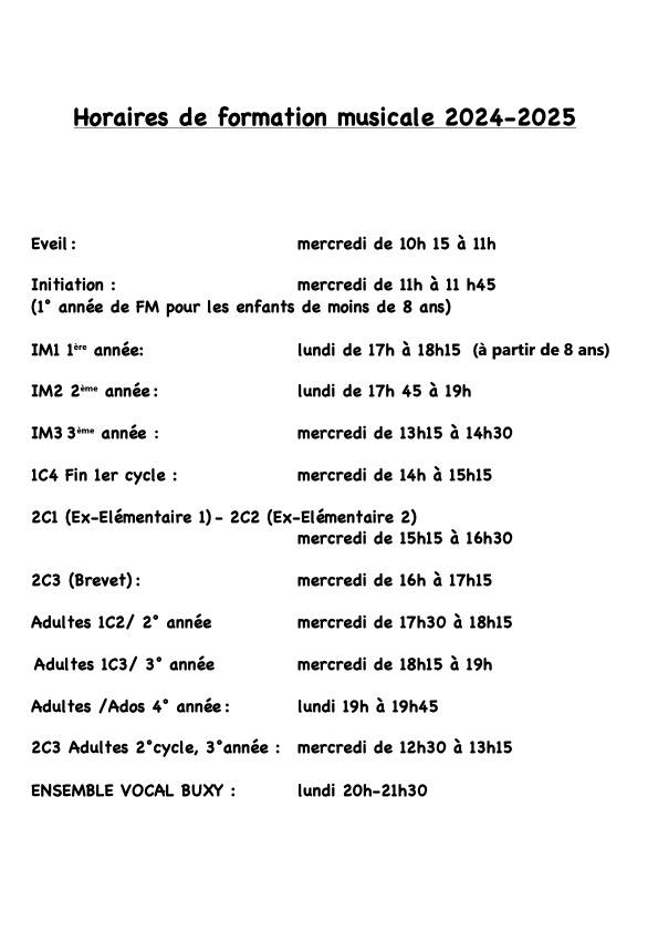 Horaires bi fm 24 25 1